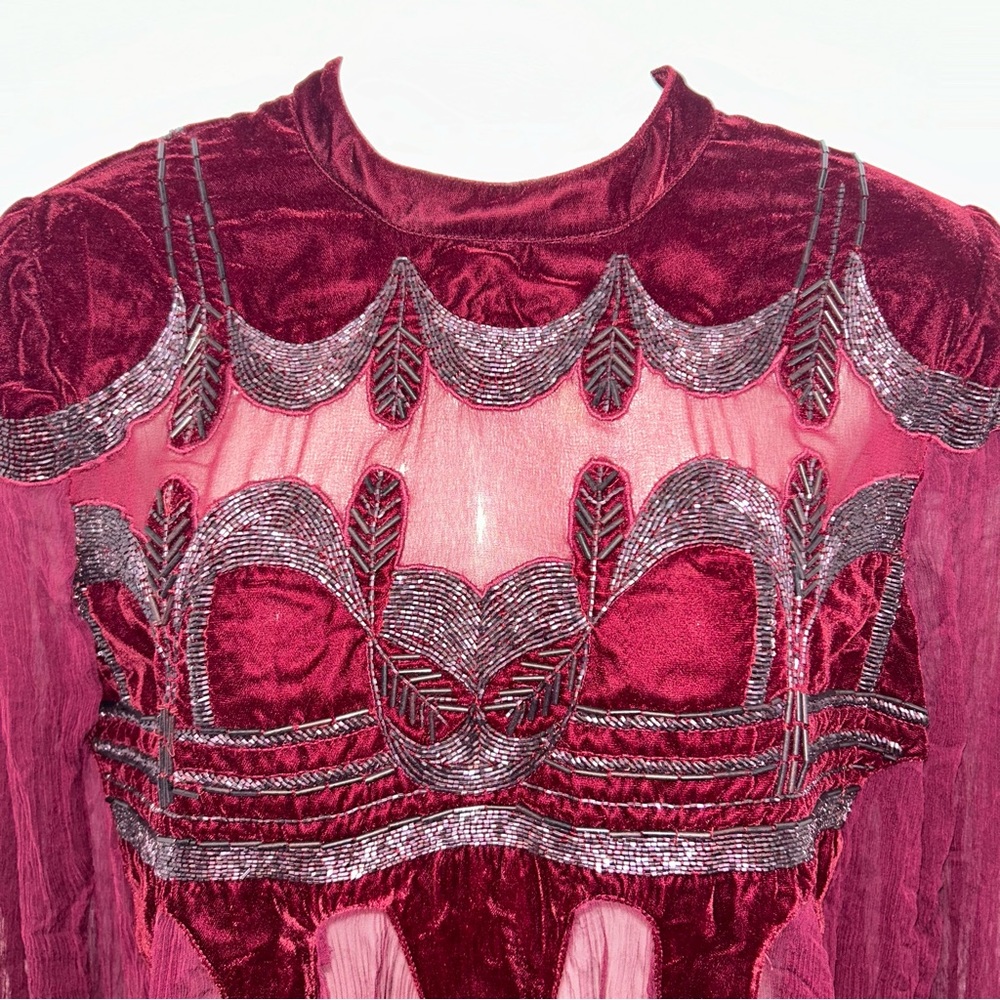 Free People Mini Dress/ Knee Length Dress with Beads and Embroidery Size Small - Picture 2 of 8